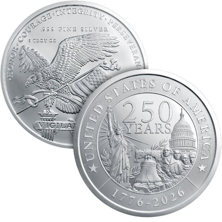 5 oz Golden State Mint Silver Round - USA 250th Anniversary .999 Fine 5 oz Golden State Mint Silver Round - USA 250th Anniversary .999 Fine