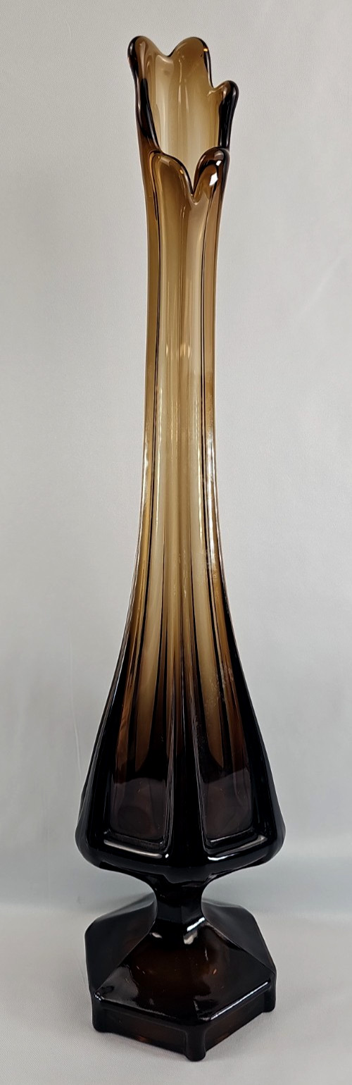 MCM Viking Brown Epic Column 17.5” SWUNG VASE Smoke Root Beer Glass Vintage
