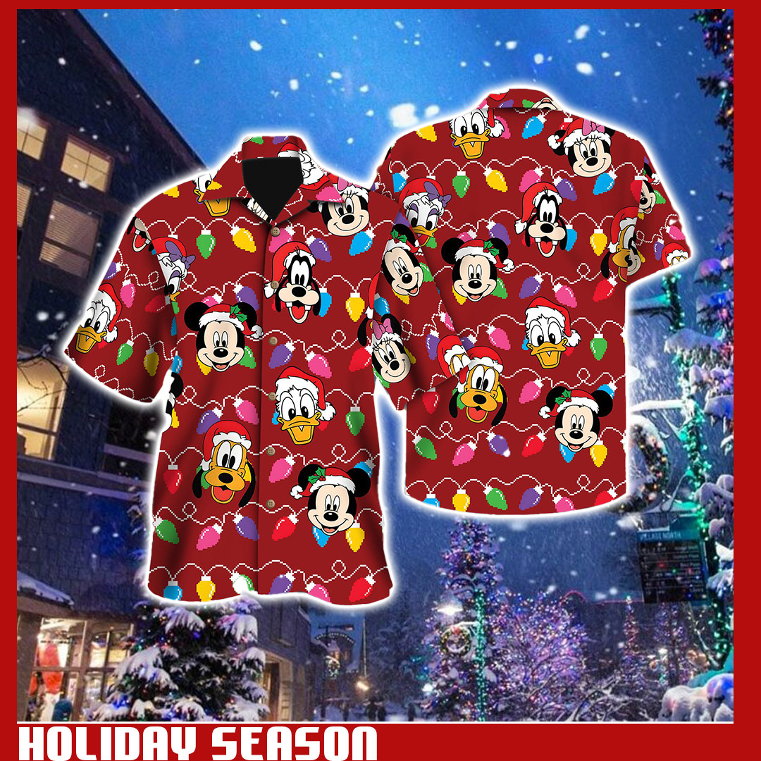 Disney Men’s Mickey Mouse Button Up Shirt, Christmas theme, holidays