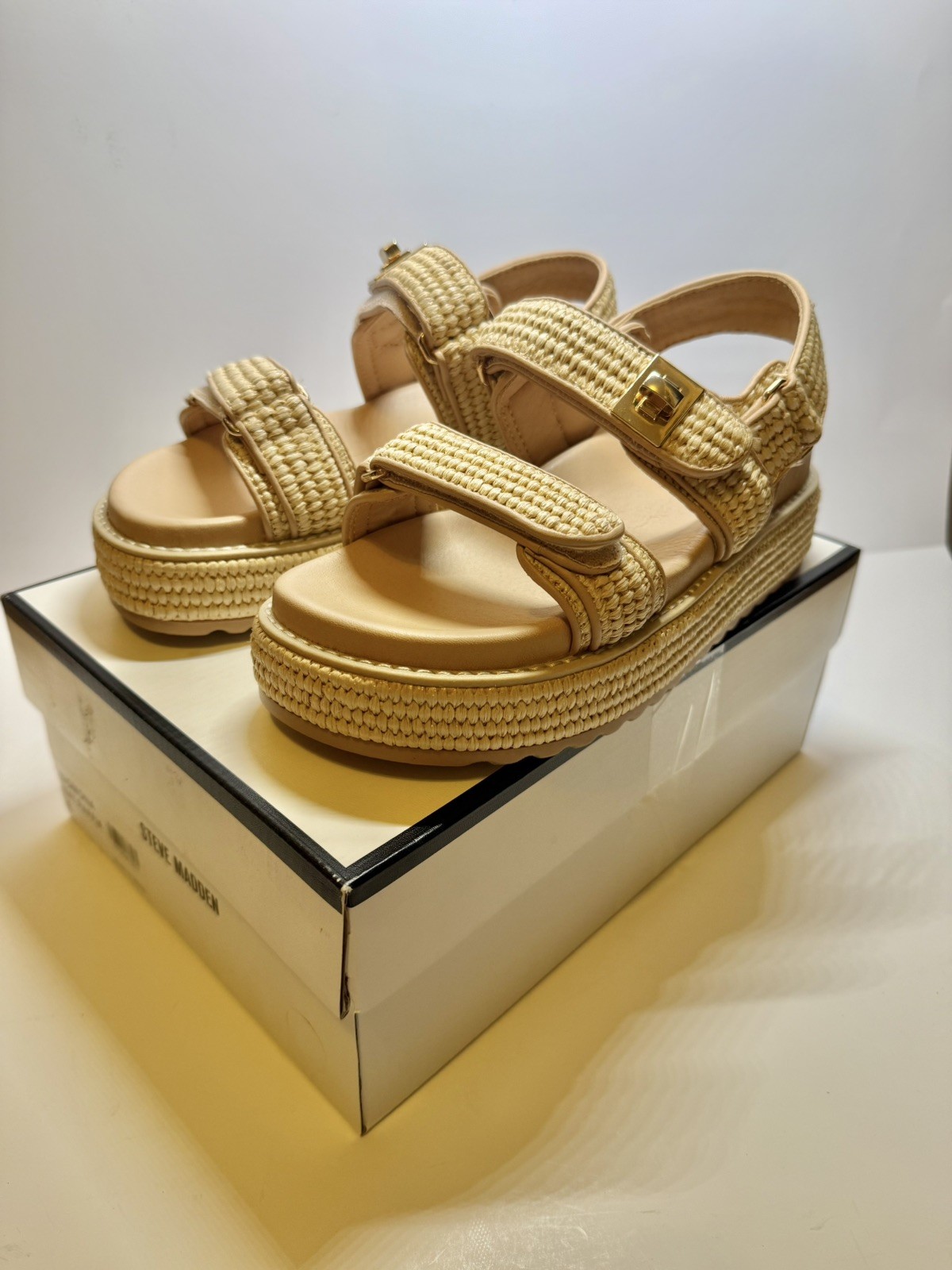 Steve Madden Big Mona Platform Sandal Natural Raffia Womens Size 8 New Steve Madden Big Mona Platform Sandal Natural Raffia Womens Size 8 New