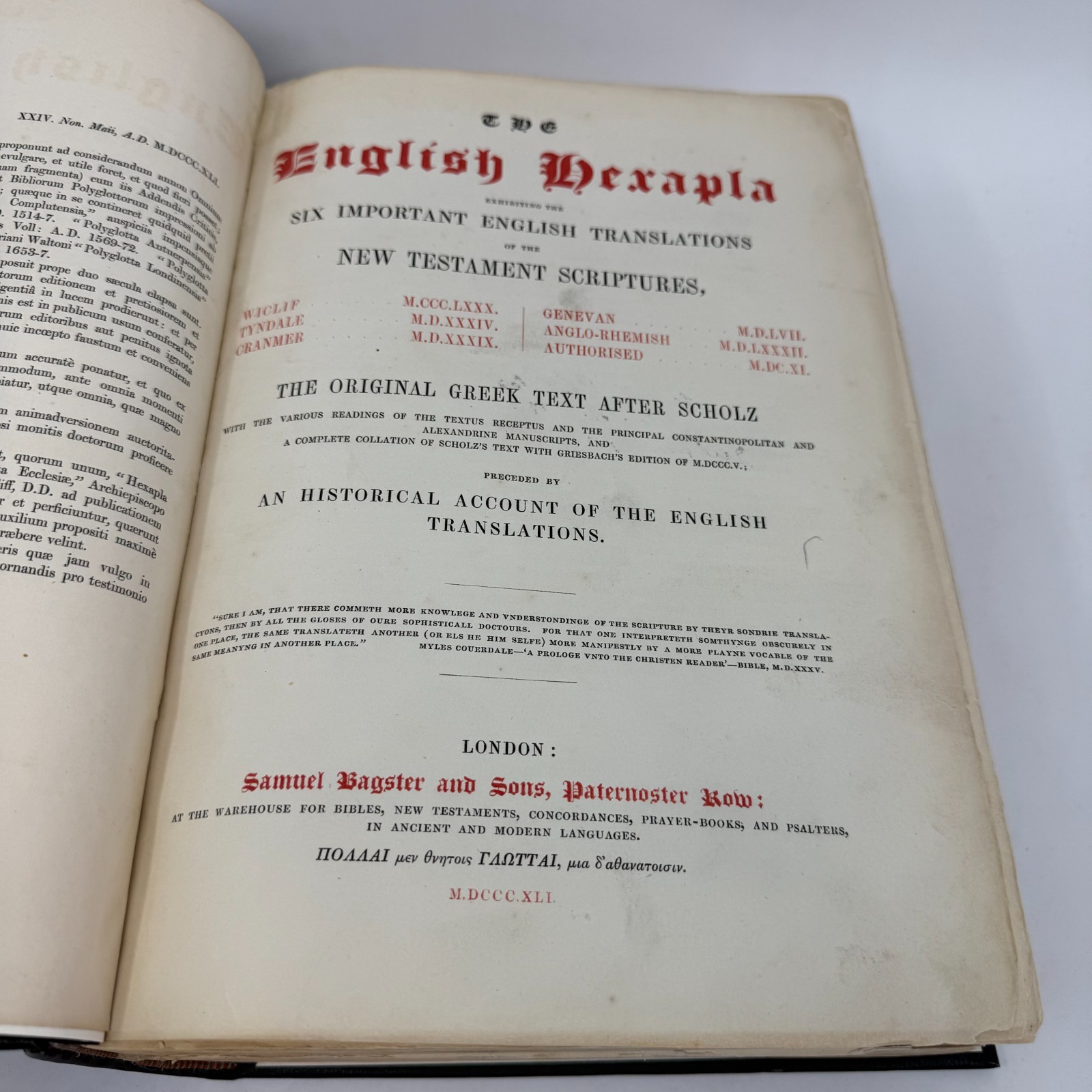 1841 English Hexapla Samuel Bagster New Testament 6 Translations Greek Text