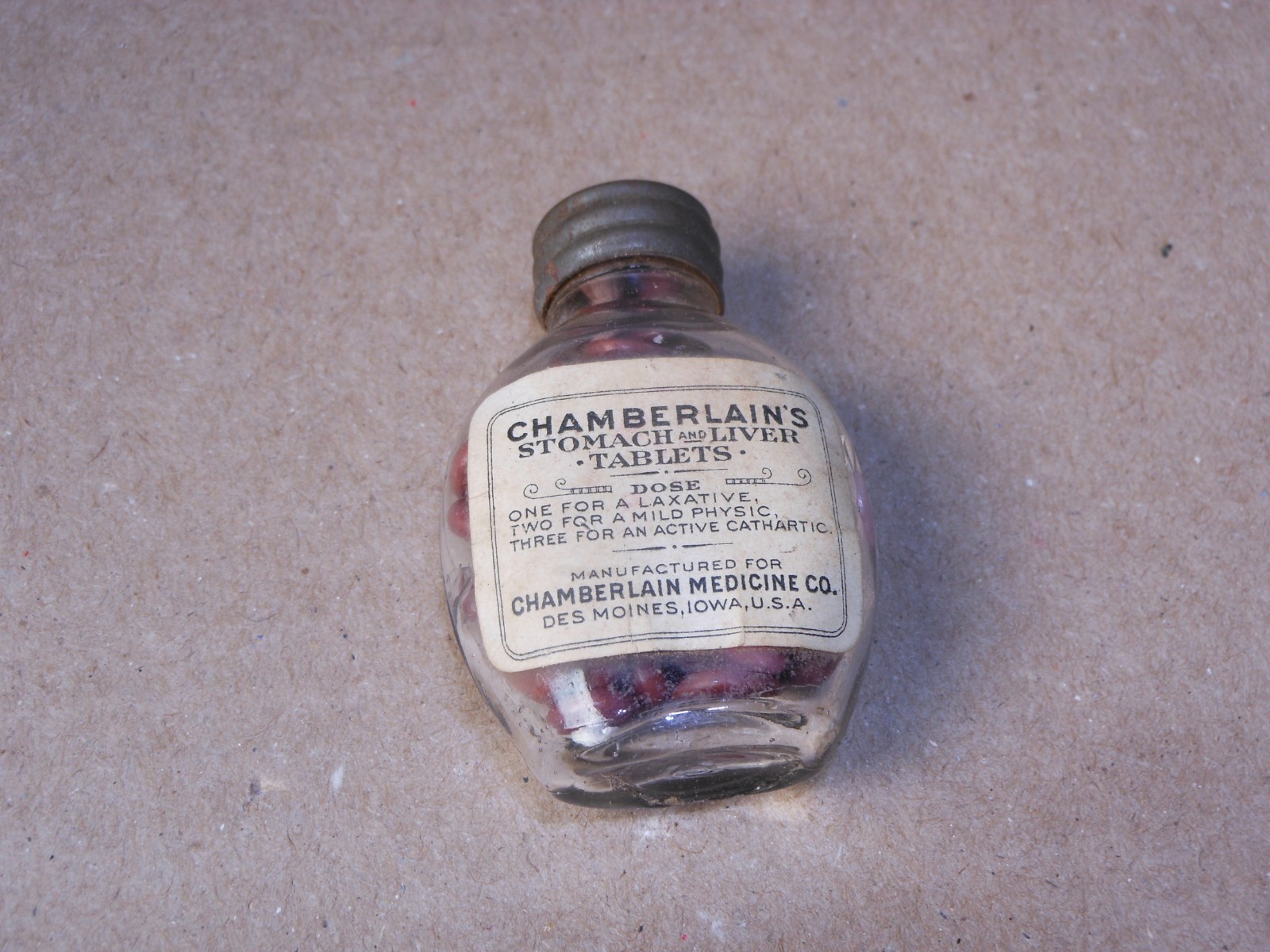 Antique Chamberlain's Stomach & Liver Tablets Small Paper Label Medicine Bottle