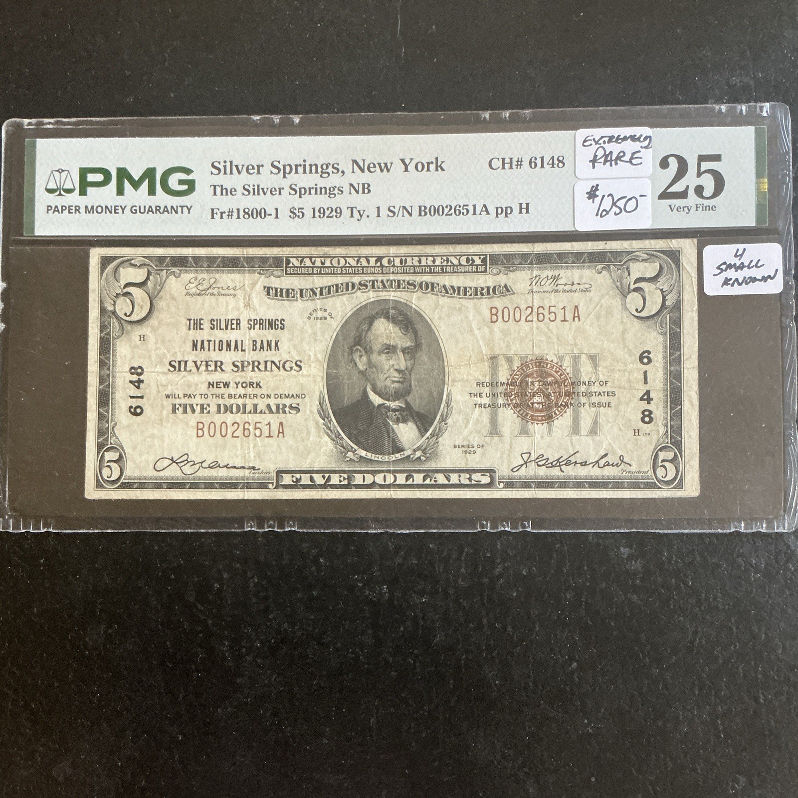 1929 $5 Type 1 Silver Springs, NY CH 6148 Fr. 1800-1 PMG 25 Circulated