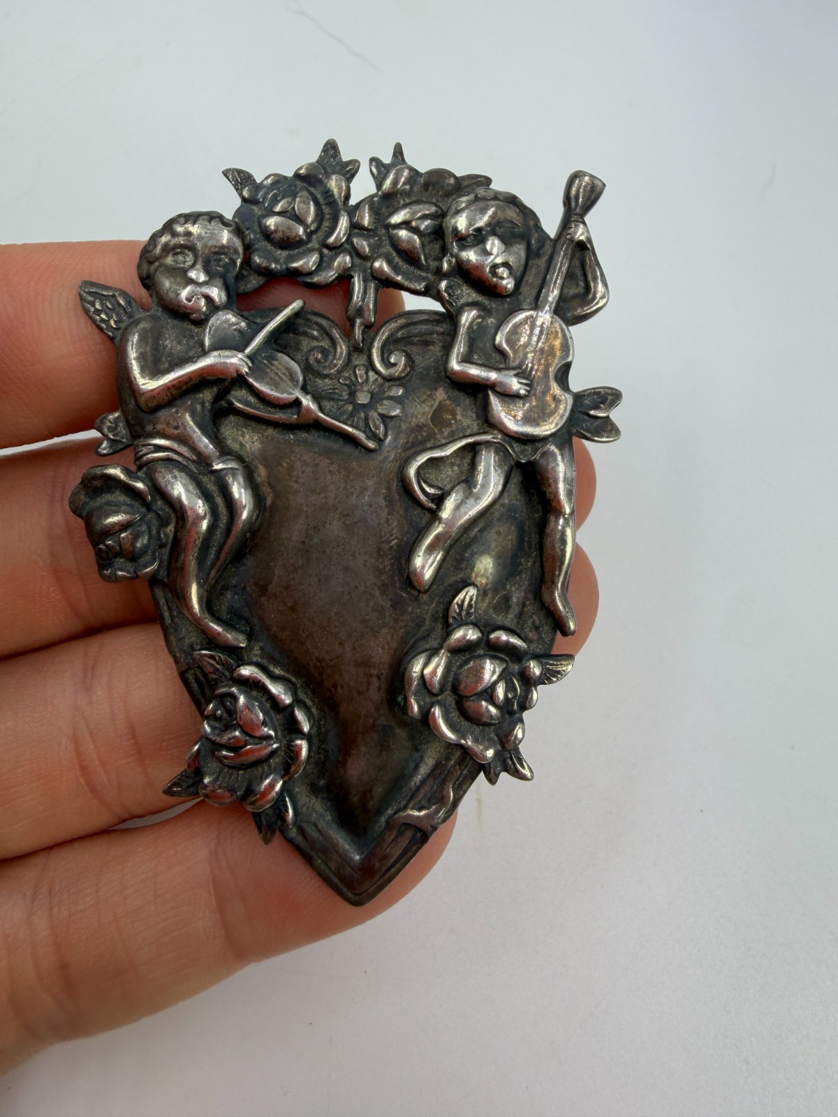 Vintage Brooch Pendant Margot de Taxco Heart Cherub Angel Large Size Vintage Brooch Pendant Margot de Taxco Heart Cherub Angel Large Size