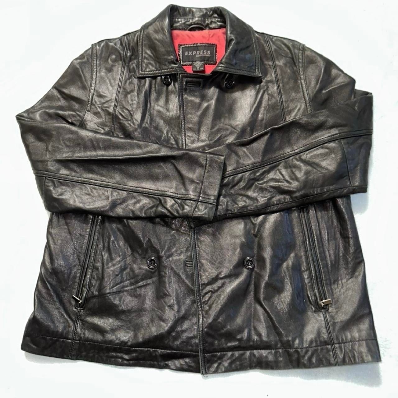 Vintage 90s Express World Brand Genuine Leather Jacket Red Lining Vintage 90s Express World Brand Genuine Leather Jacket Red Lining