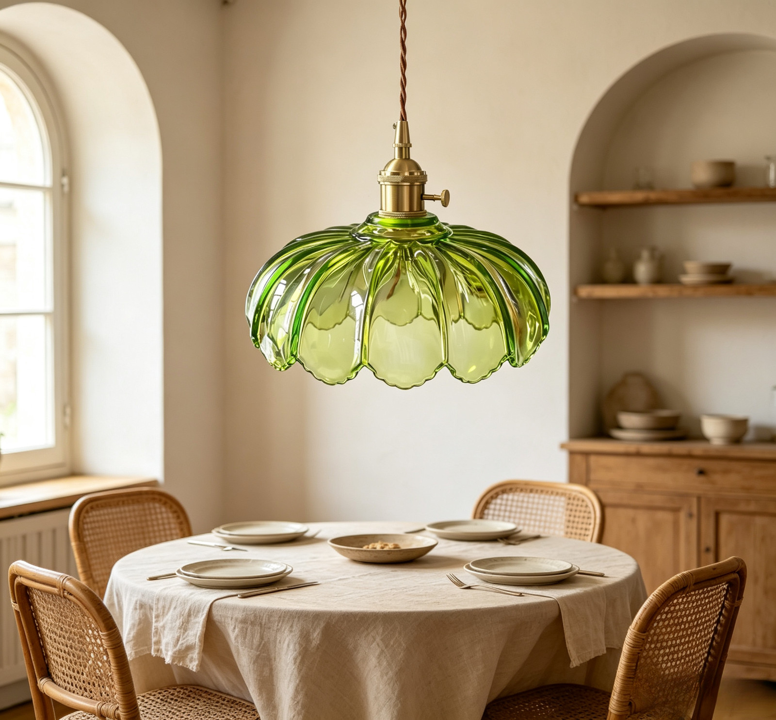 Vintage Green Glass Pendant Lamp