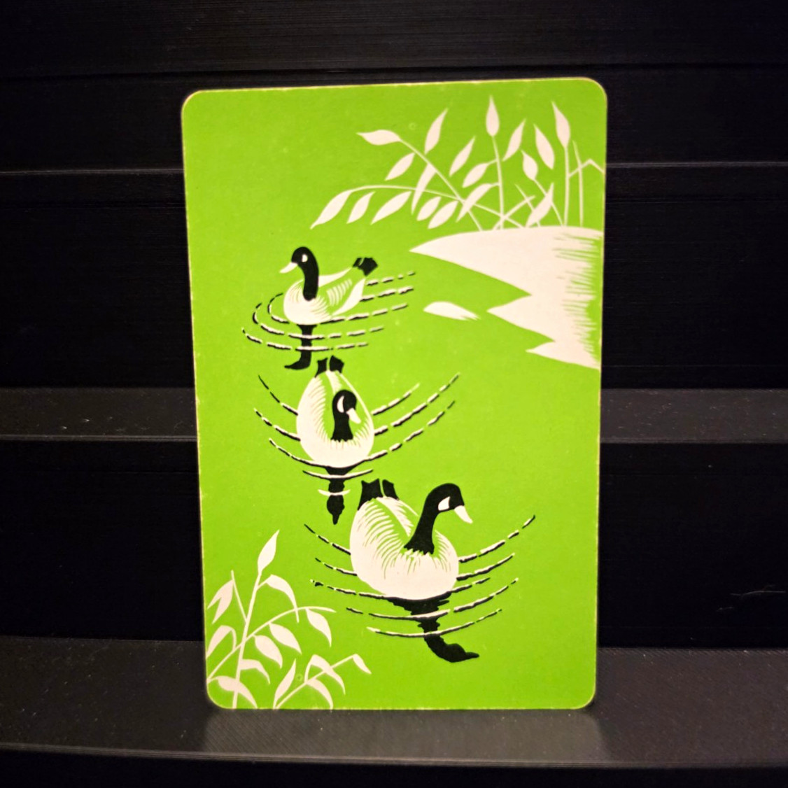 Vintage 1950s Congress Playing Card Single Swap Mid-Century Ducks on Pond Green Vintage 1950s Congress Playing Card Single Swap Mid-Century Ducks on Pond Green