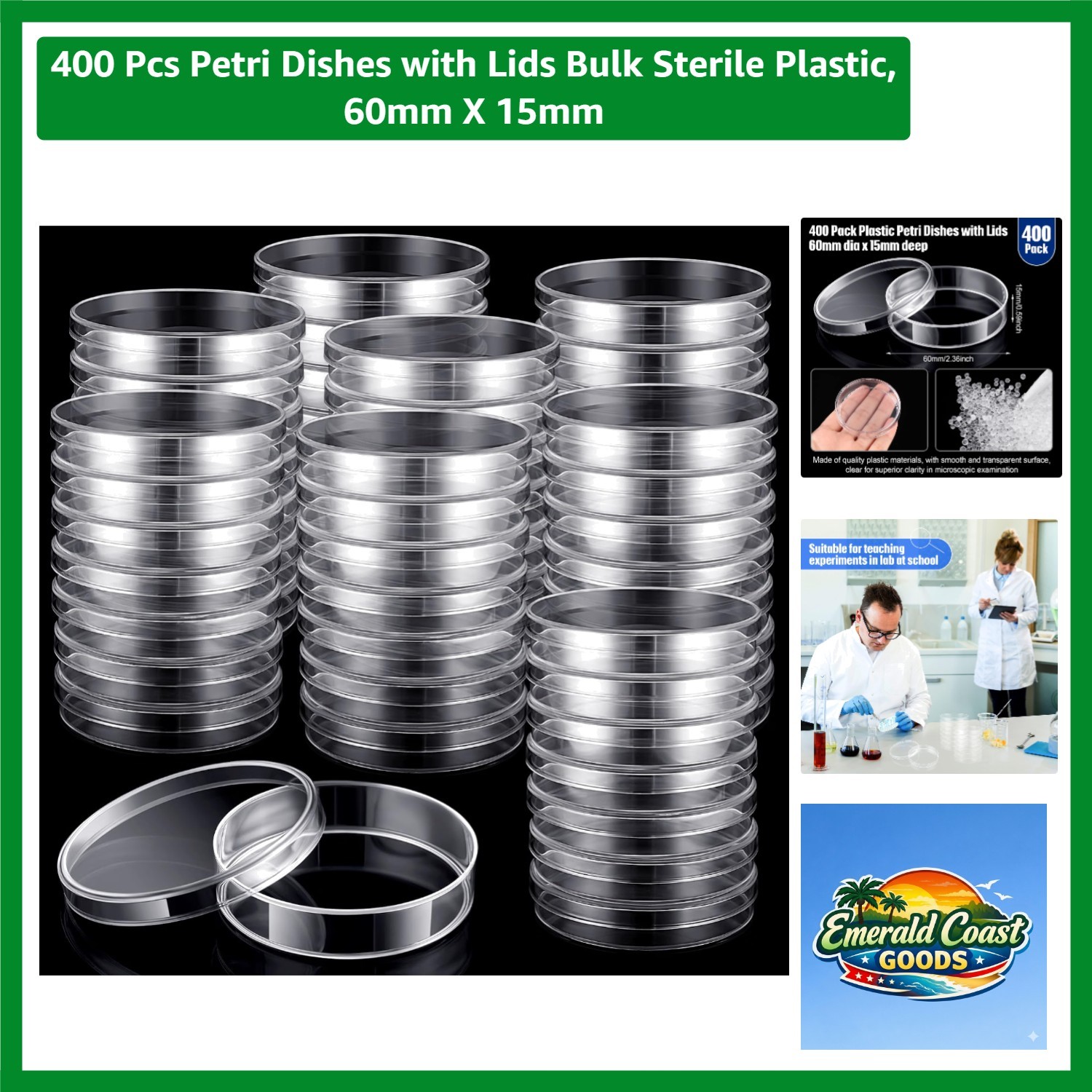 Bulk 400 Pcs 60mm x 15mm Sterile Petri Dishes - Ideal for Lab Experiments