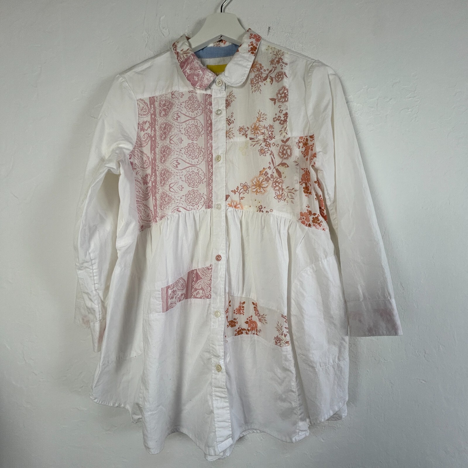 Anthropologie Maeve Women\'s Tunic Top 3/4 Sleeve Floral Patchwork White Small