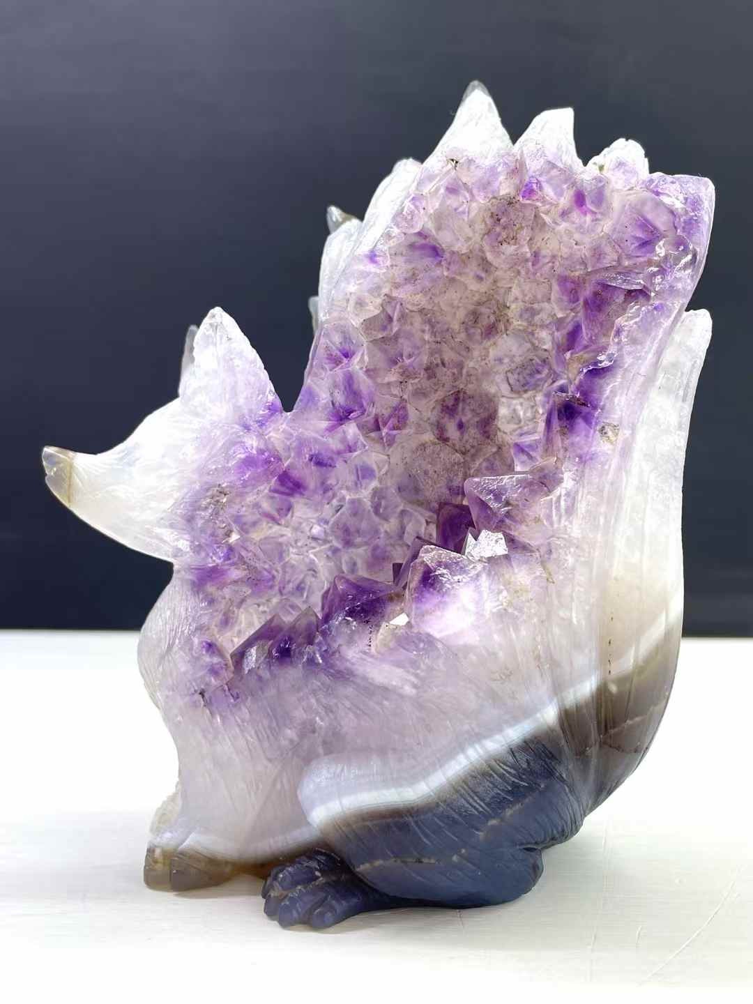1pc Natural Amethyst Agate Quartz Carved Nine-tailed fox Crystal Reiki Decor