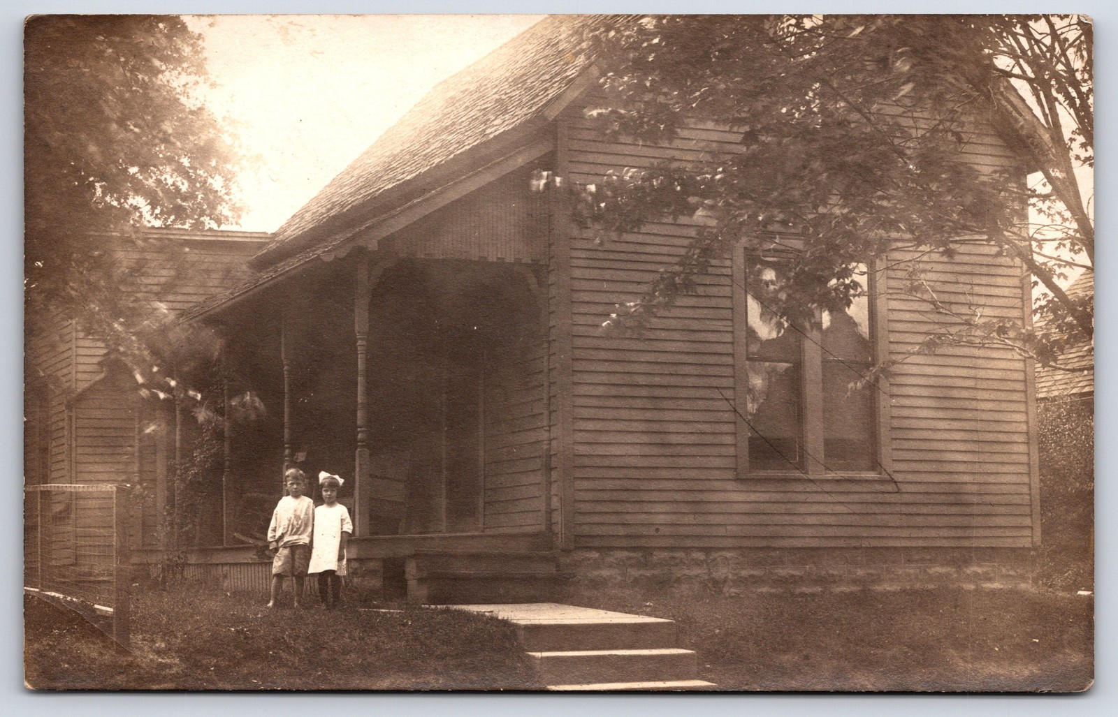 Antique RPPC Two Children Outside House Real Photo Postcard Vintage Home Antique RPPC Two Children Outside House Real Photo Postcard Vintage Home