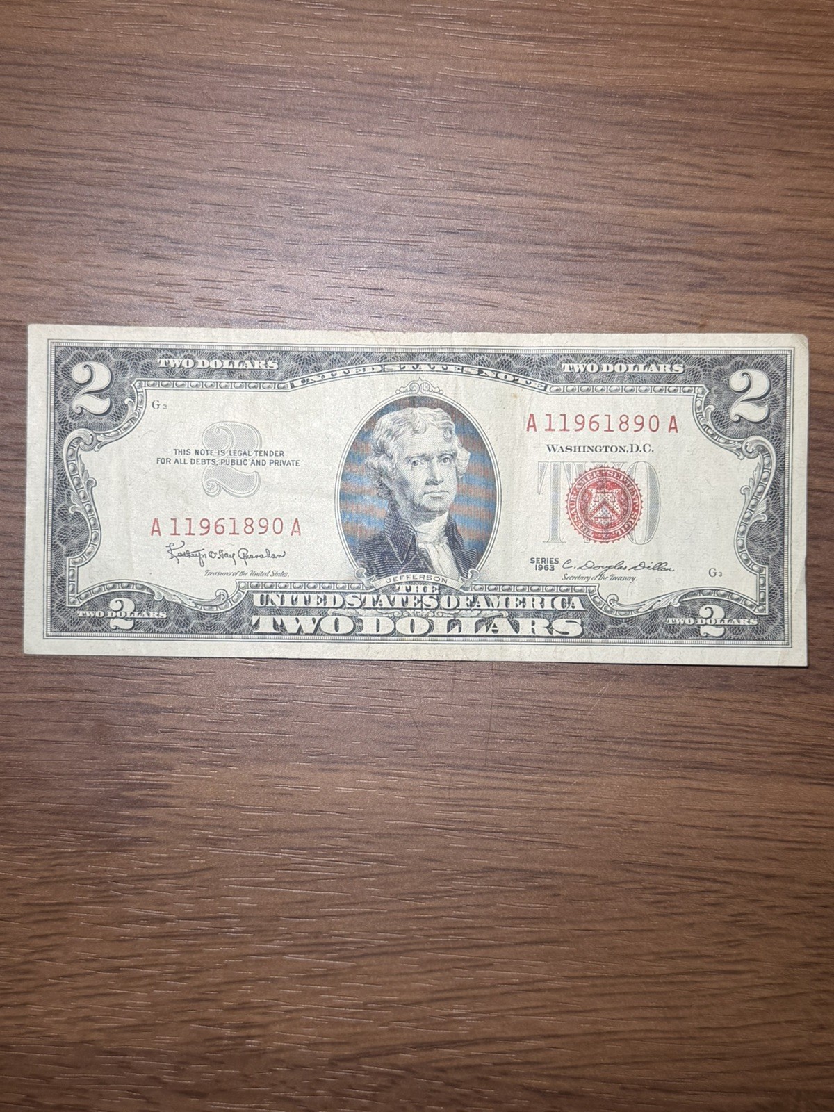 Very nice AU $2 1963 Red Note #A11961890A . 