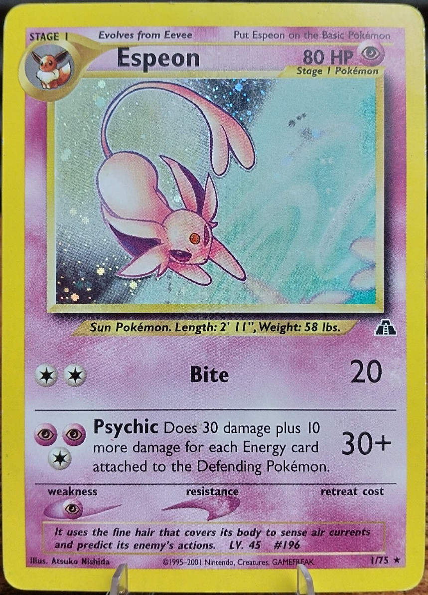 Espeon 1/75 Rare Cosmo Holo (Galaxy Swirl) Pokemon Neo Discovery Heavily Played