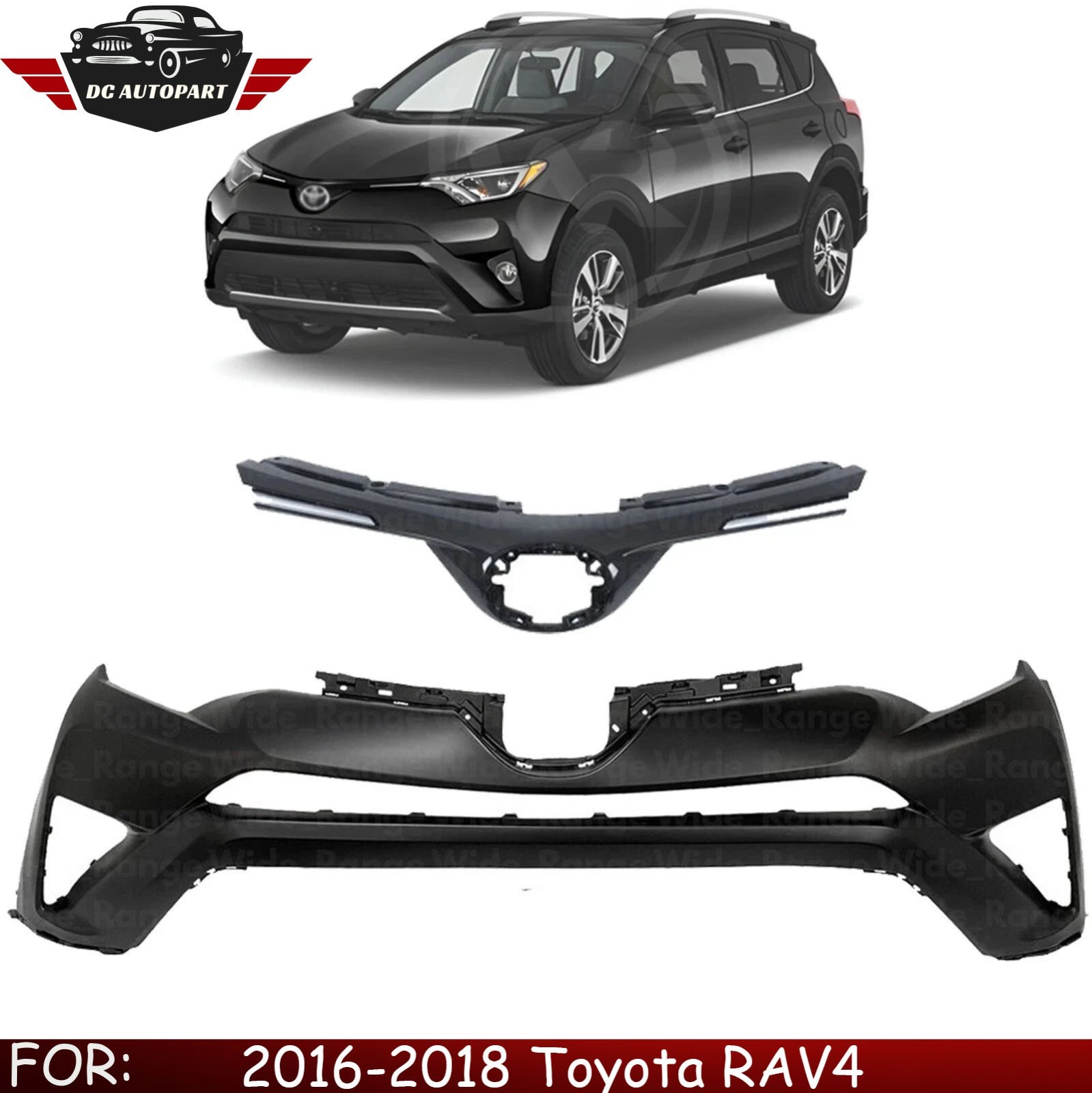 Front Bumper Cover Fascia Paintable & Grille Assembly For 2016-2018 Toyota RAV4
