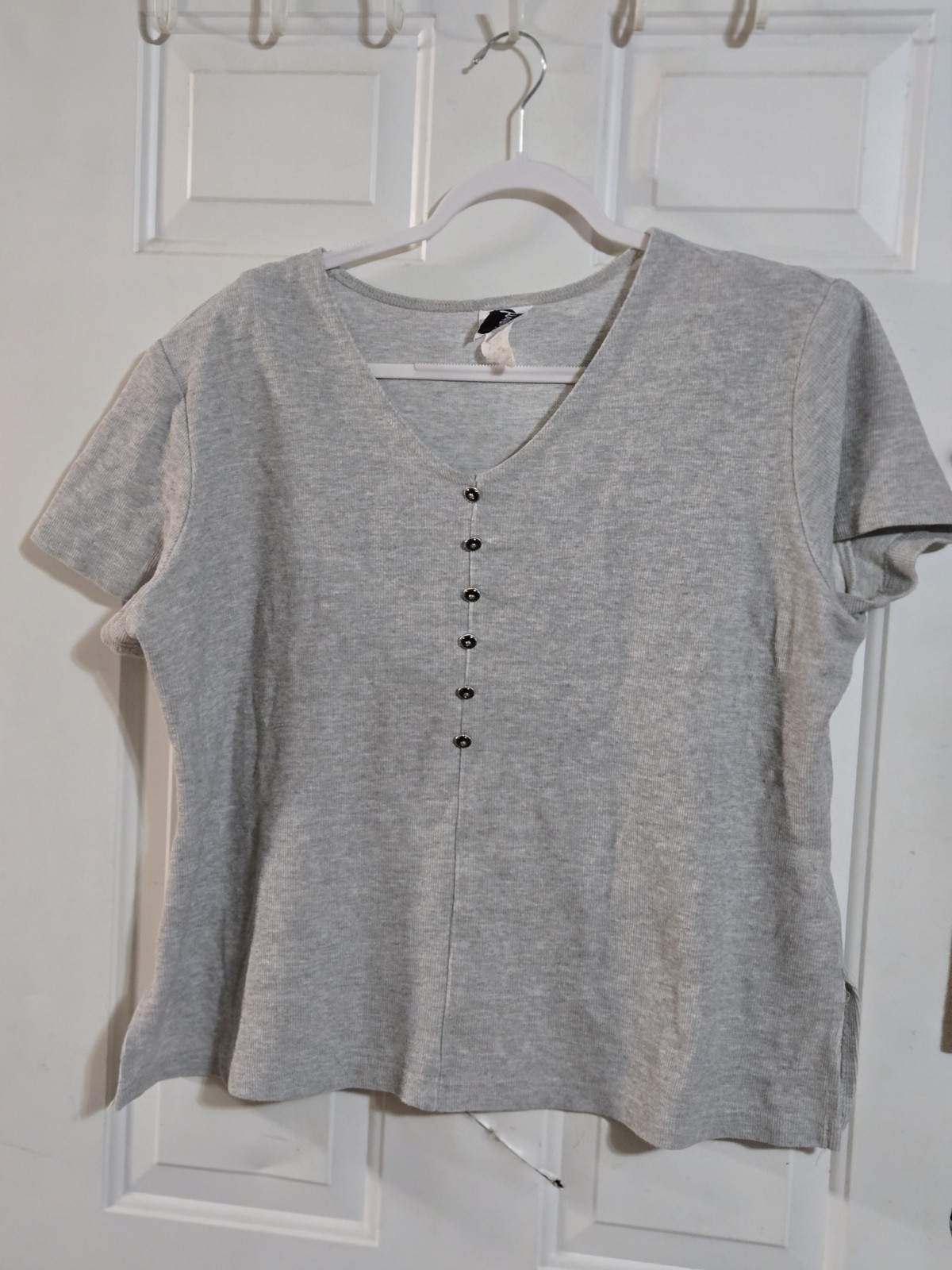 • VTG 80s Tapestry Made in USA Henley Top  Shoulder Pads Grey Women’s 18