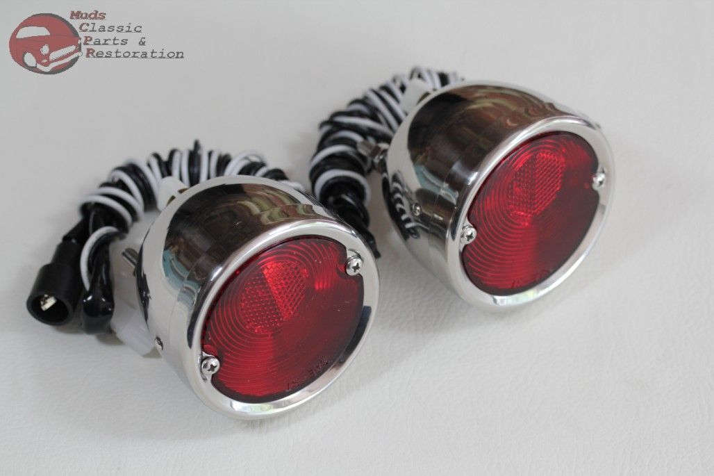 55-59 Chevy Stepside Pickup Truck Rear Tail Lamp Lights Stainless Steel Pair New 55-59 Chevy Stepside Pickup Truck Rear Tail Lamp Lights Stainless Steel Pair New