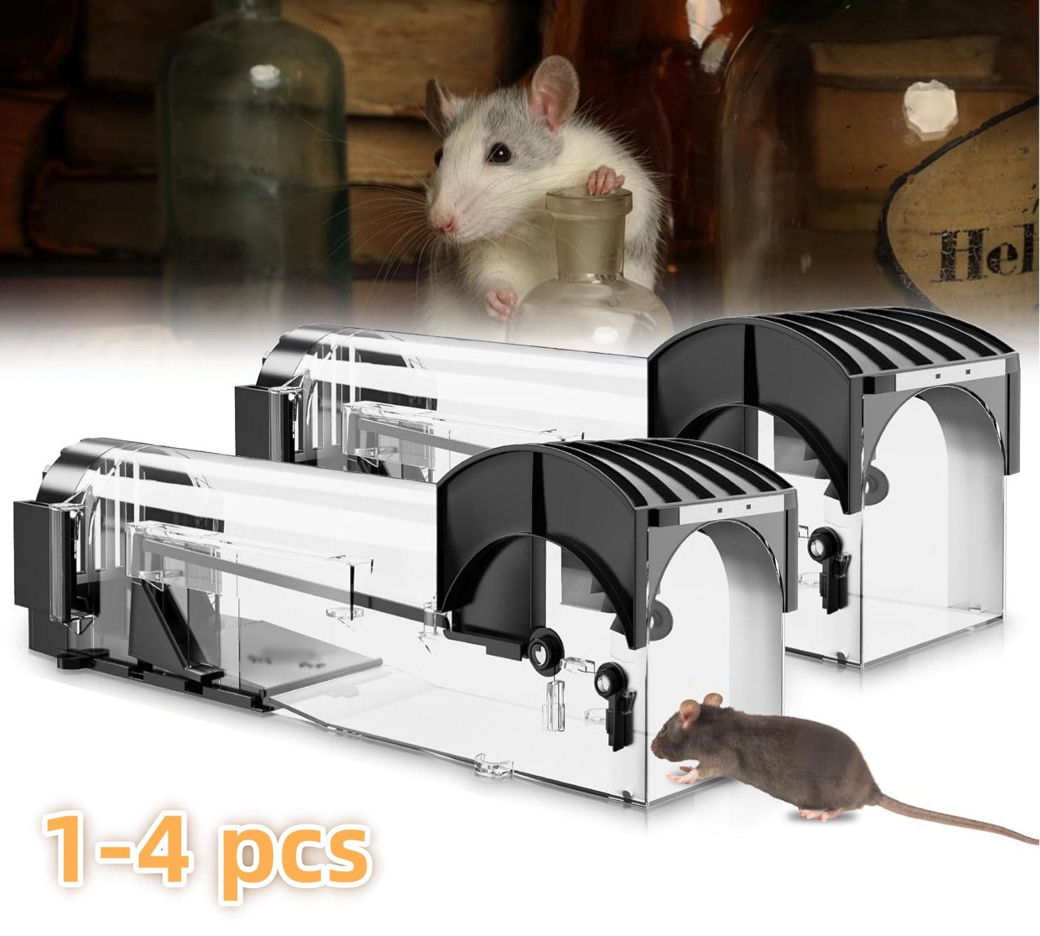 1~4 Pack Rat Trap Humane Mouse Traps Work Small Rodent Animal-Mice Catch Release