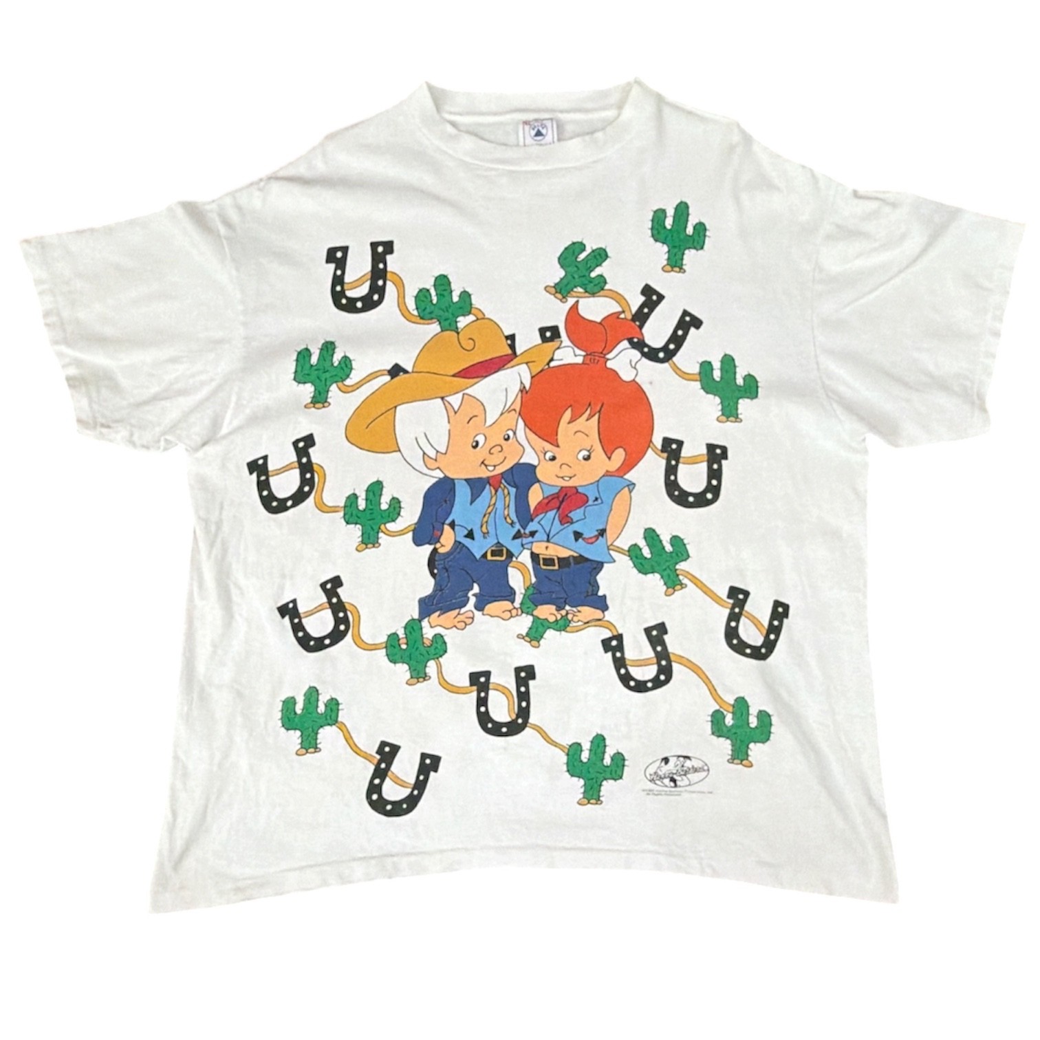 Vintage 94 Flintstones Pebbles Bamm Bamm Cowboy Shirt XL Delta Hanna Barbera