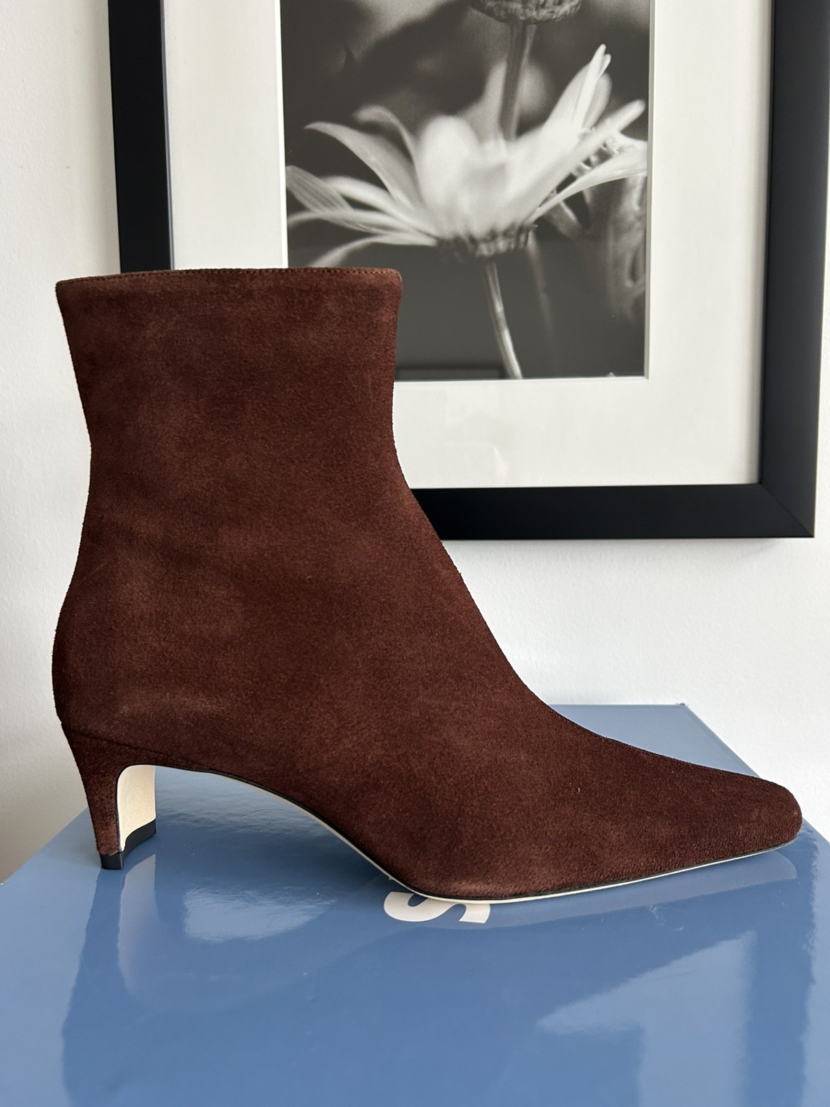 STAUD Wally Mahogany Suede Demi Heel Ankle Boots Size 39.5 - New With Box STAUD Wally Mahogany Suede Demi Heel Ankle Boots Size 39.5 - New With Box
