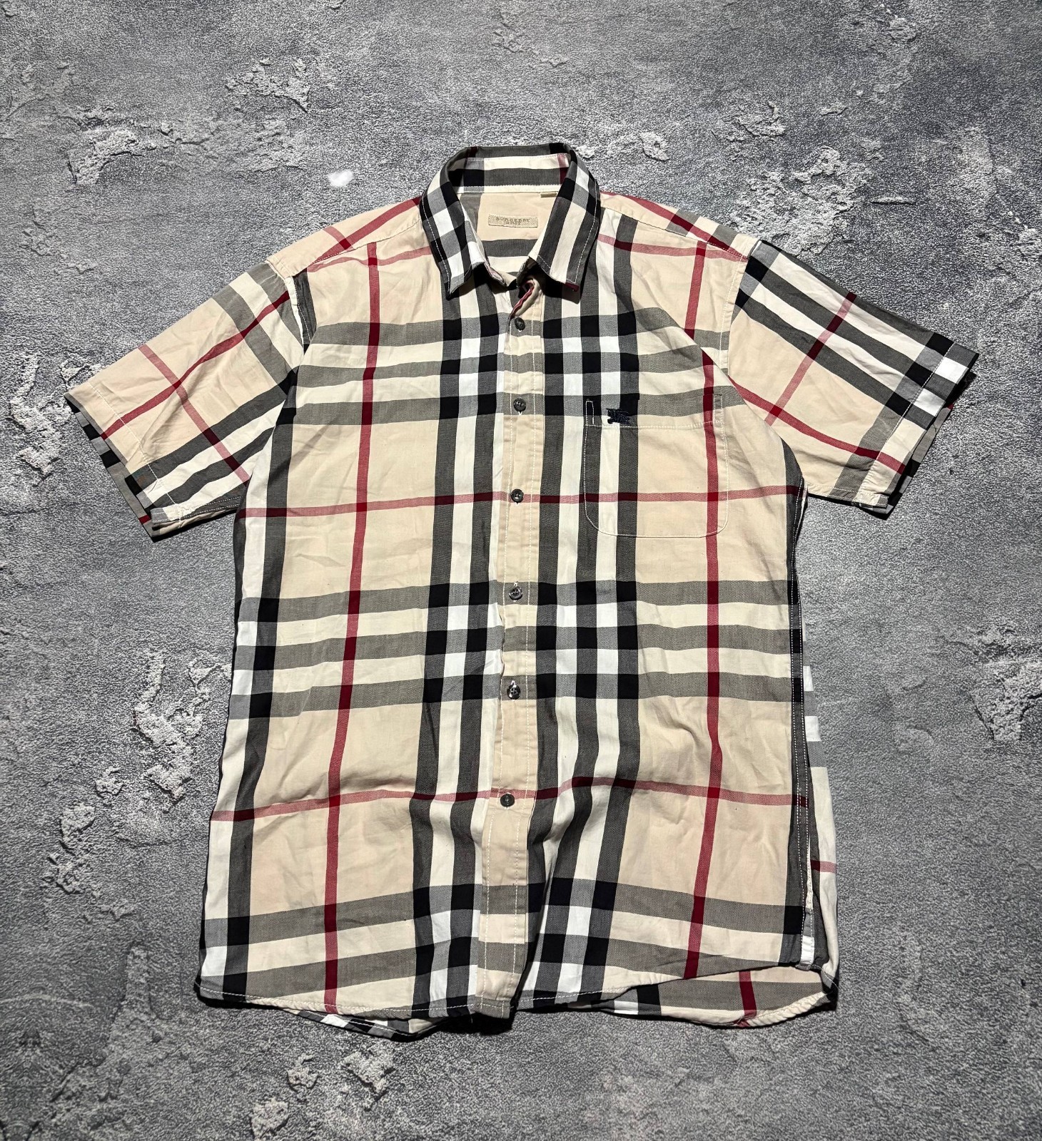 Burberry Brit Nova Check Short Sleeve Button Up Shirt Embroidered Logo Sz L