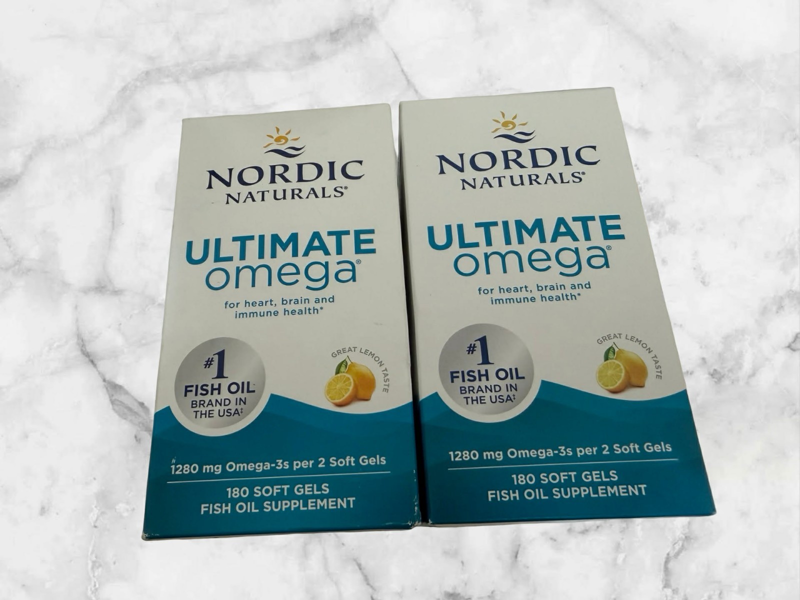 FOR 2 Nordic Naturals Ultimate Omega 180 Soft Gels Each Exp2027+ 1280mg Lemon