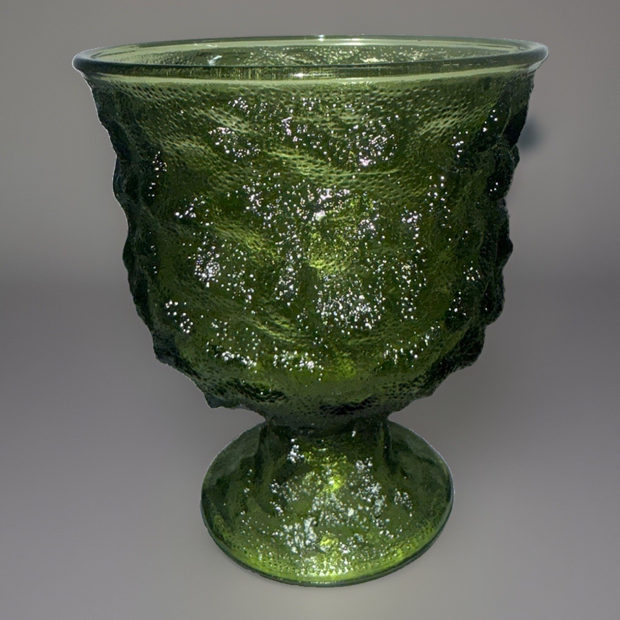 Vintage EO Brody Co Green Goblet Candy Dish Bowl Vase Planter Crinkle Glass