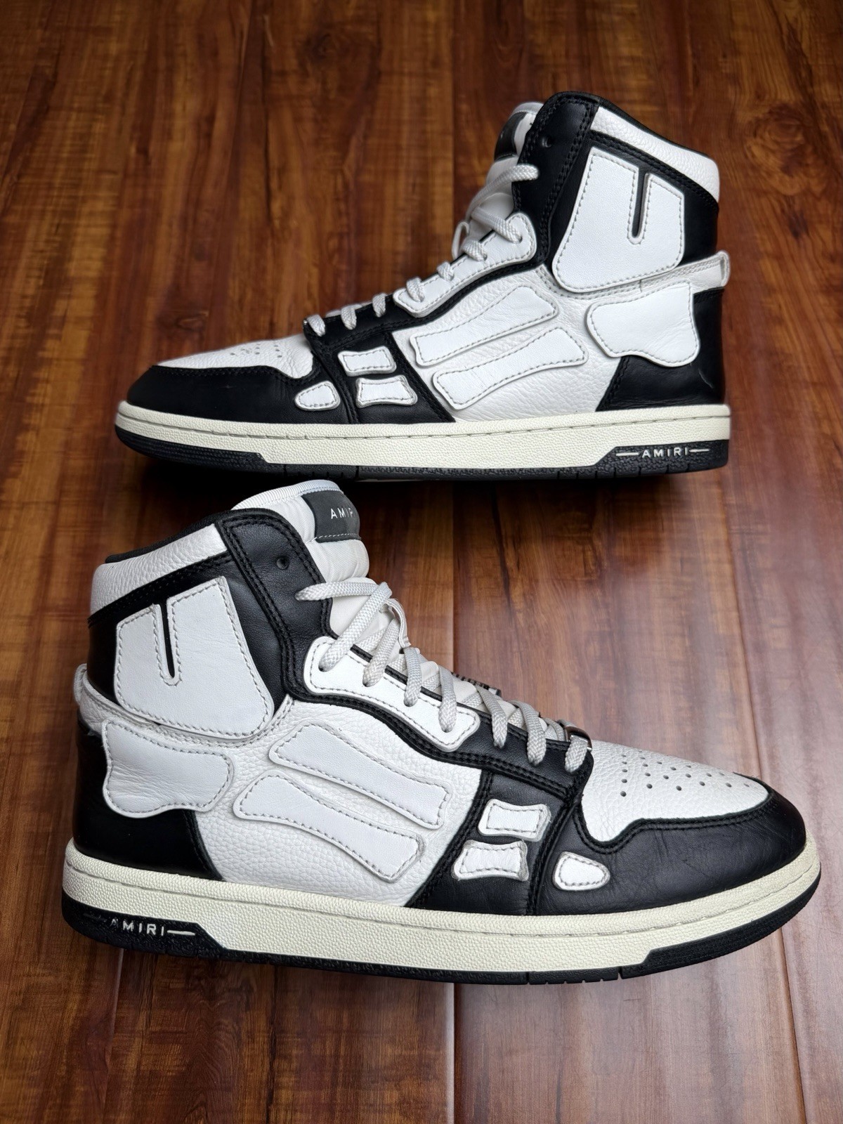 Amiri Skel Top Skeleton Bone Black White Mens Leather High Sneakers - Size 10US