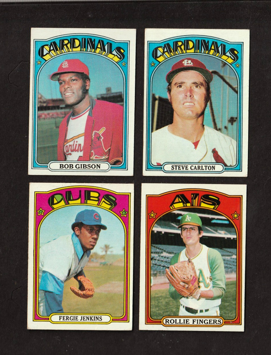 1972 Topps Lot Of 4 HOF'ers Bob Gibson,Ferguson Jekins Fingers,Steve Carlton