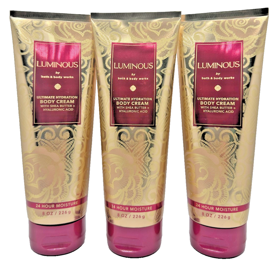 NEW Bath & Body Works Lot of 3 Tubes Luminous Hydrating Body Cream Lotion 8 oz NEW Bath & Body Works Lot of 3 Tubes Luminous Hydrating Body Cream Lotion 8 oz