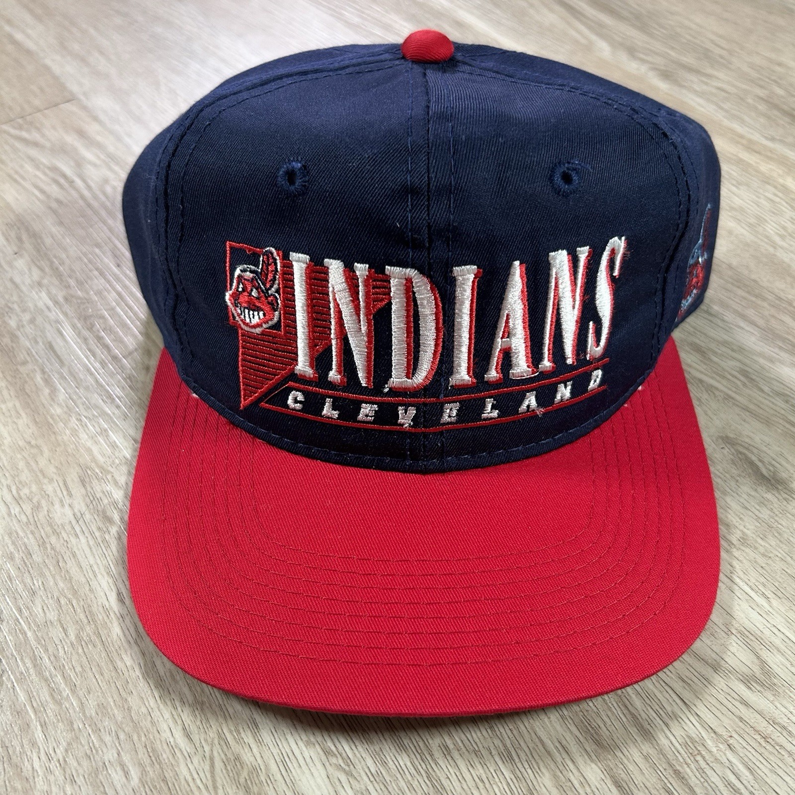 VTG Cleveland Indians Snapback Hat MLB Baseball Youngan Triangle Blue Cap VTG Cleveland Indians Snapback Hat MLB Baseball Youngan Triangle Blue Cap