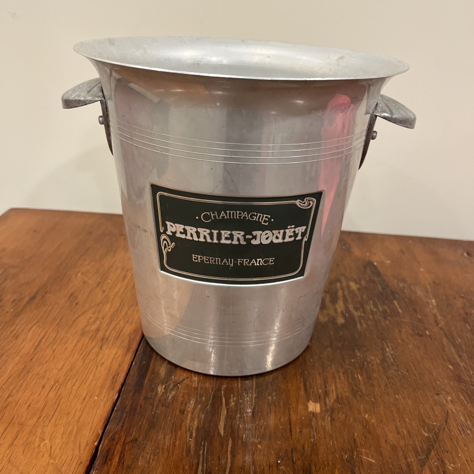 Vintage Perrier Jouet Champagne Ice Bucket French Metal Lightweight Cooler 8”