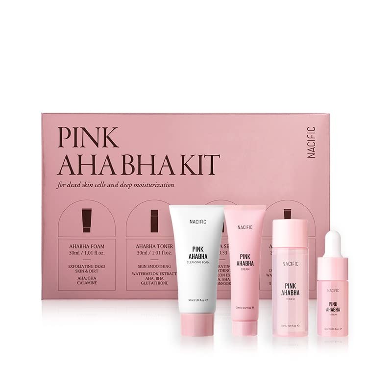 Nacific Pink AHA BHA Kit ( Cleansing Foam, Toner, , Cream ) Travel Size Skin ...
