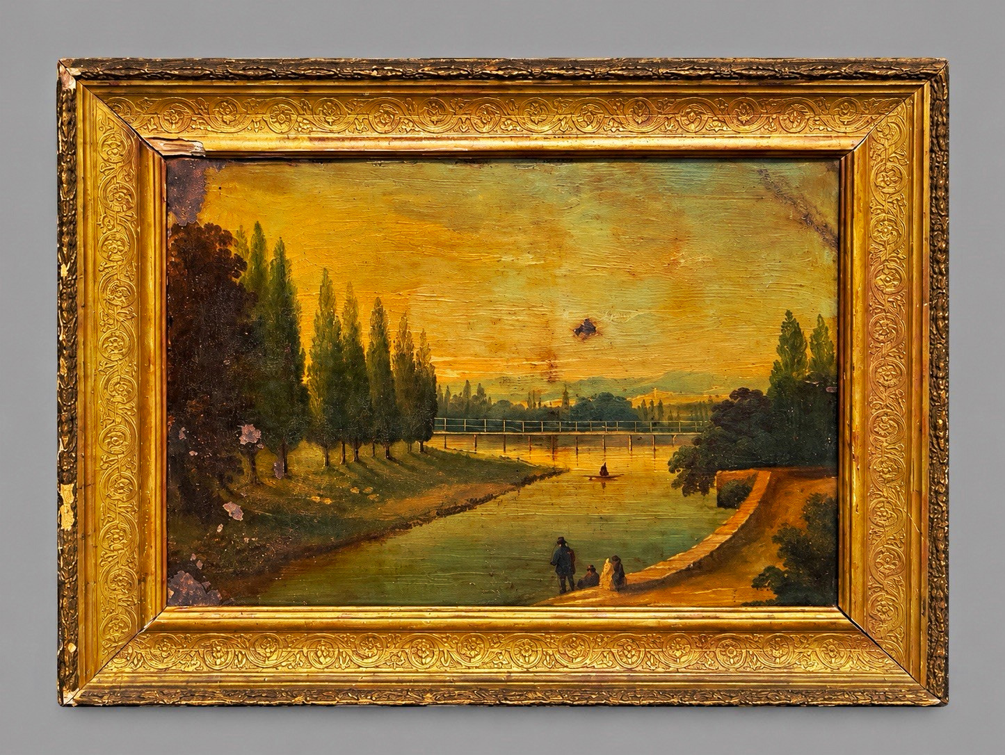 19th Century European School River Landscape Oil Painting 14 x 16 19th Century European School River Landscape Oil Painting 14 x 16