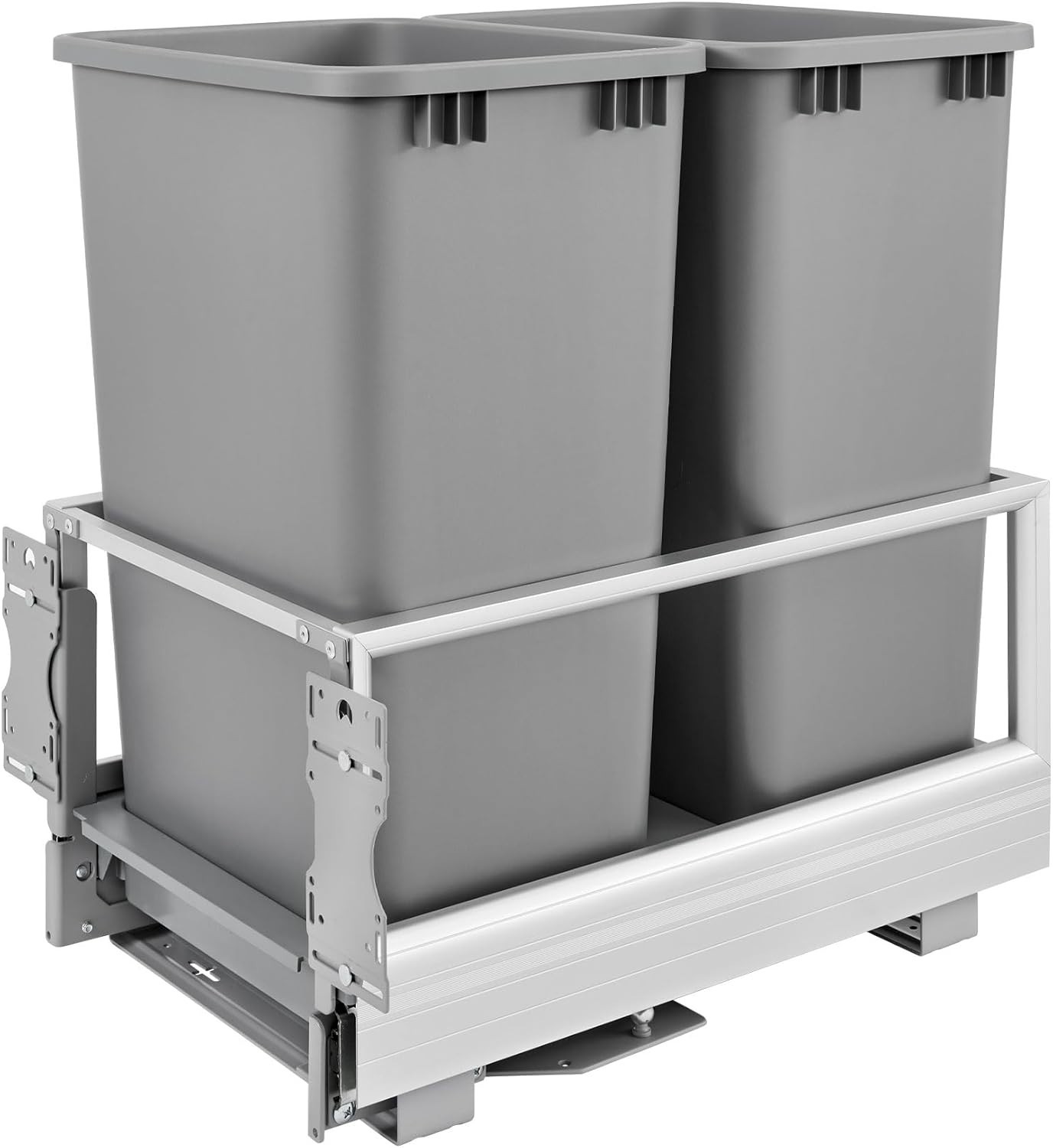 Rev-A-Shelf Double Pullout Kitchen Trash Can 50 qt., Silver, 5149-2150DM-217