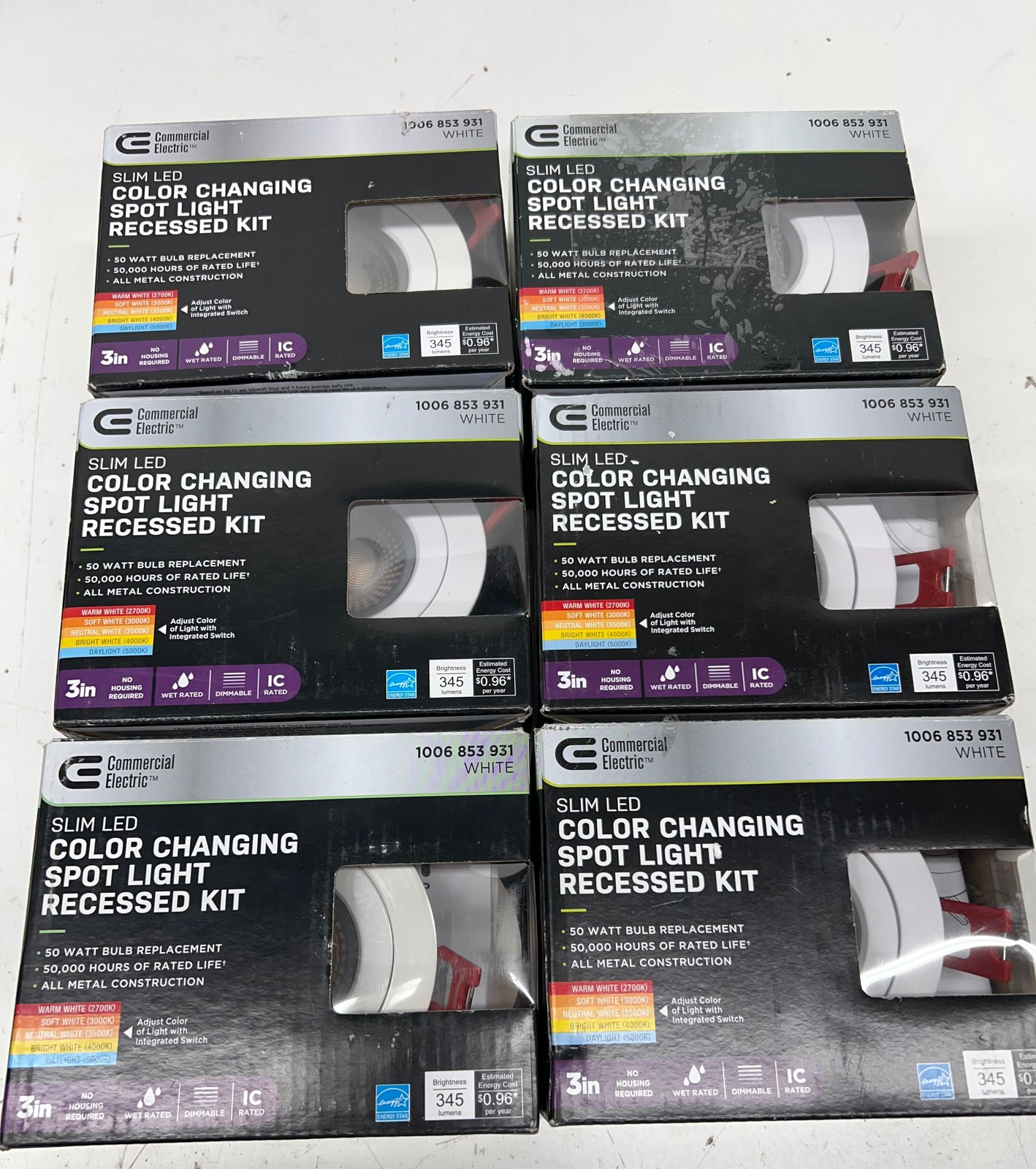6PK Commercial Electric Ultra Spot LED 3in Adj Color Temp Canless Recessed Light