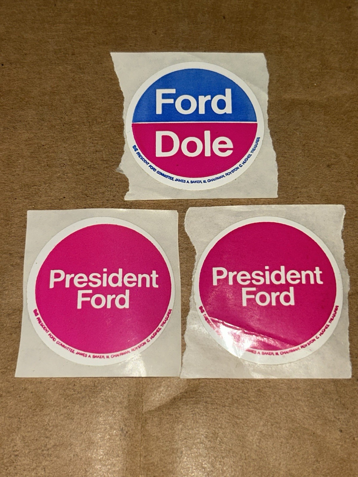 (3) Vintage 1976 Gerald Ford Presidential Election Campaign Sticker Decal Lot