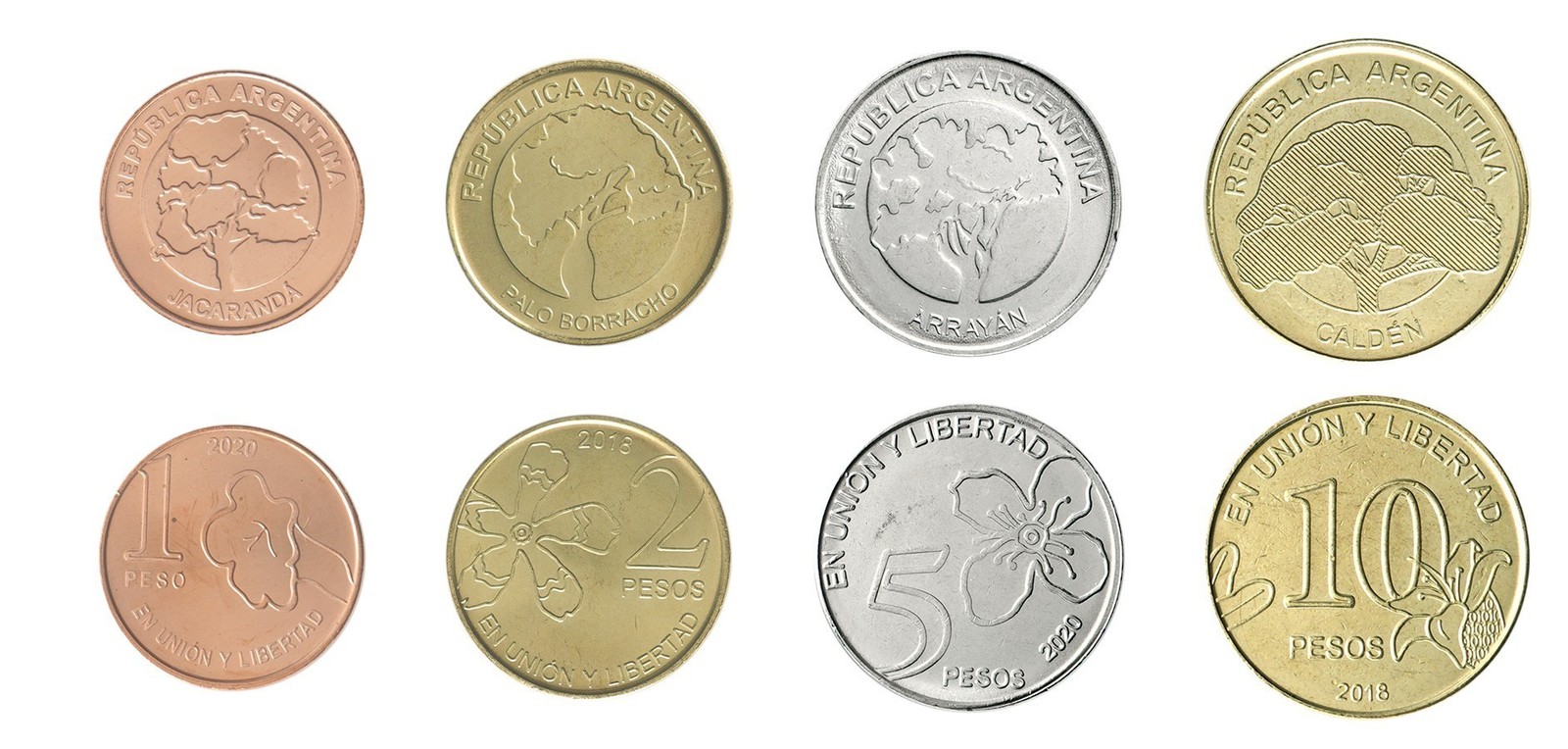 Argentina 1-10 Pesos 4 Pieces Set, 2017-2020, KM #186-189, Mint