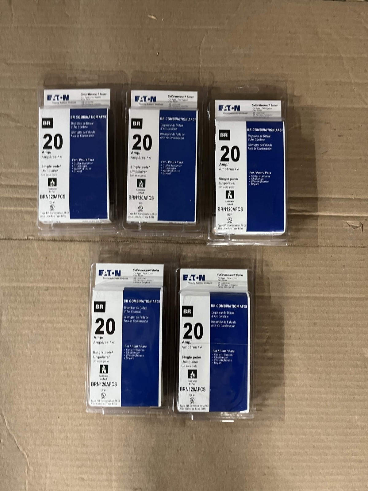 New Eaton BRN120AFCS 20 Amp 1-Pole Combination AFCI Breaker Type BR 120V 5 Pack