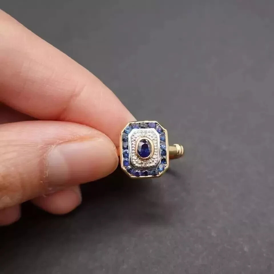 Vintage Art Deco Style Sapphire Lab Created Diamond 14k Yellow Gold Finish Ring