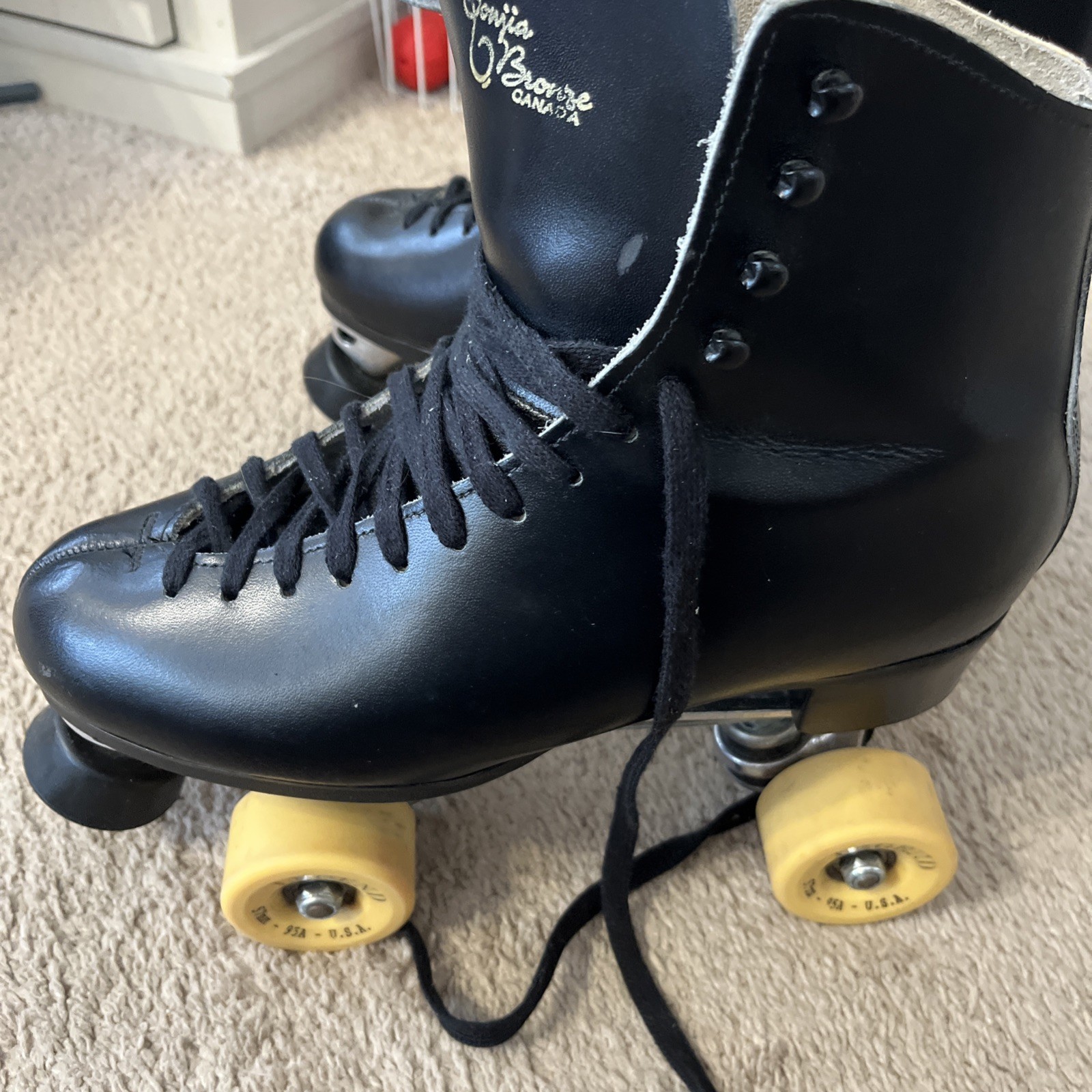 Vintage Sonja Browne Canada Black Leather Quad Roller Skates