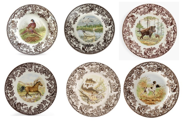Spode woodland set of 6 X dinner plates- 6  designs land sea air  -----3744-----