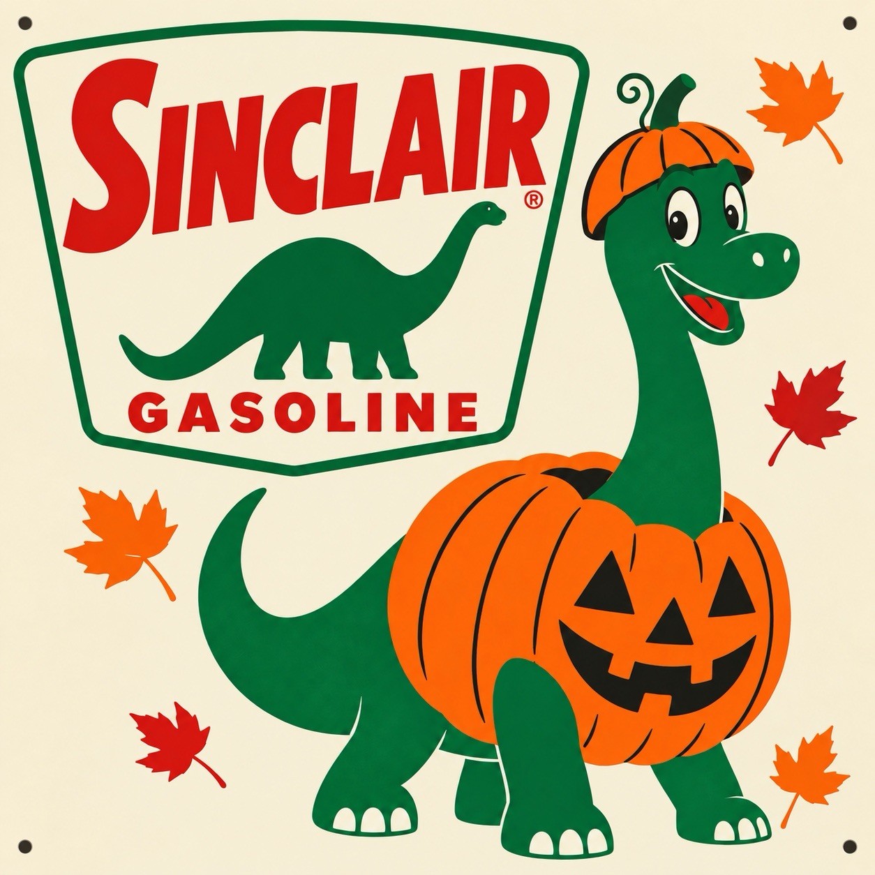 Sinclair Gasoline Dino Halloween Thanksgiving Garage Sign