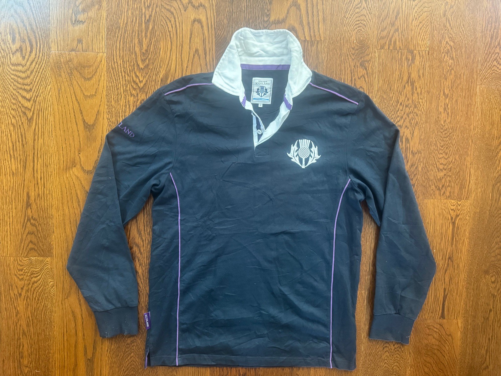 SCOTLAND RUGBY GOLF NAVY BUTTON SWEATER TOP THISTLE MEDIUM/M COTTON RETRO