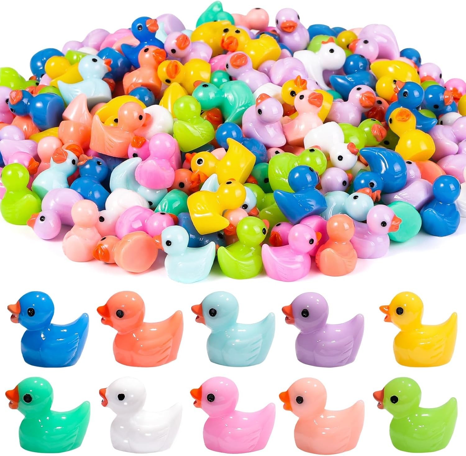 200 Pcs Mini Resin Ducks 10 Colors Tiny Plastic Little Duck Figures Miniature