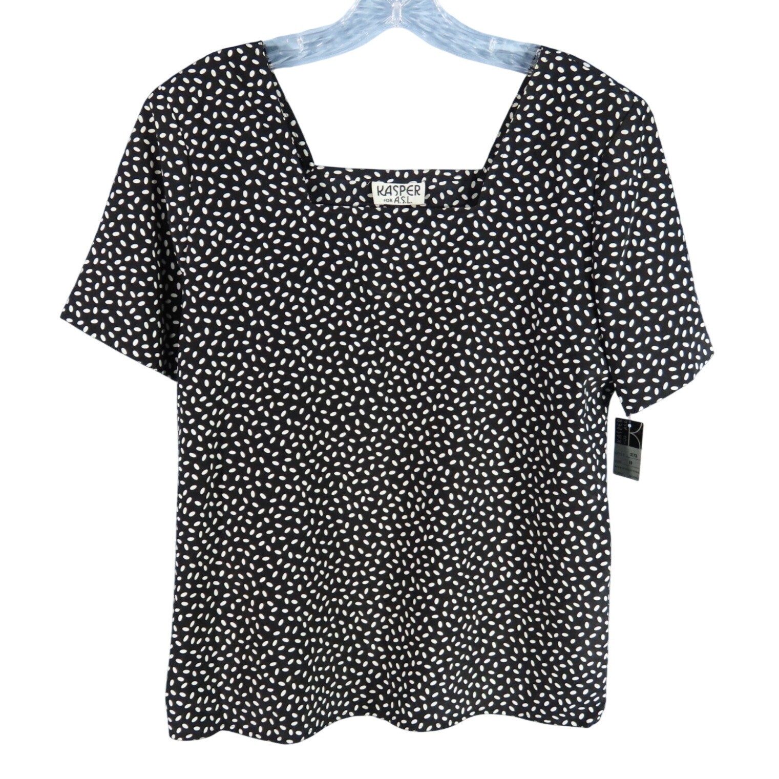 Nwt Vtg Nos Kasper for ASL Silky Georgette Blouse Top BLACK/WHITE Spotted 10