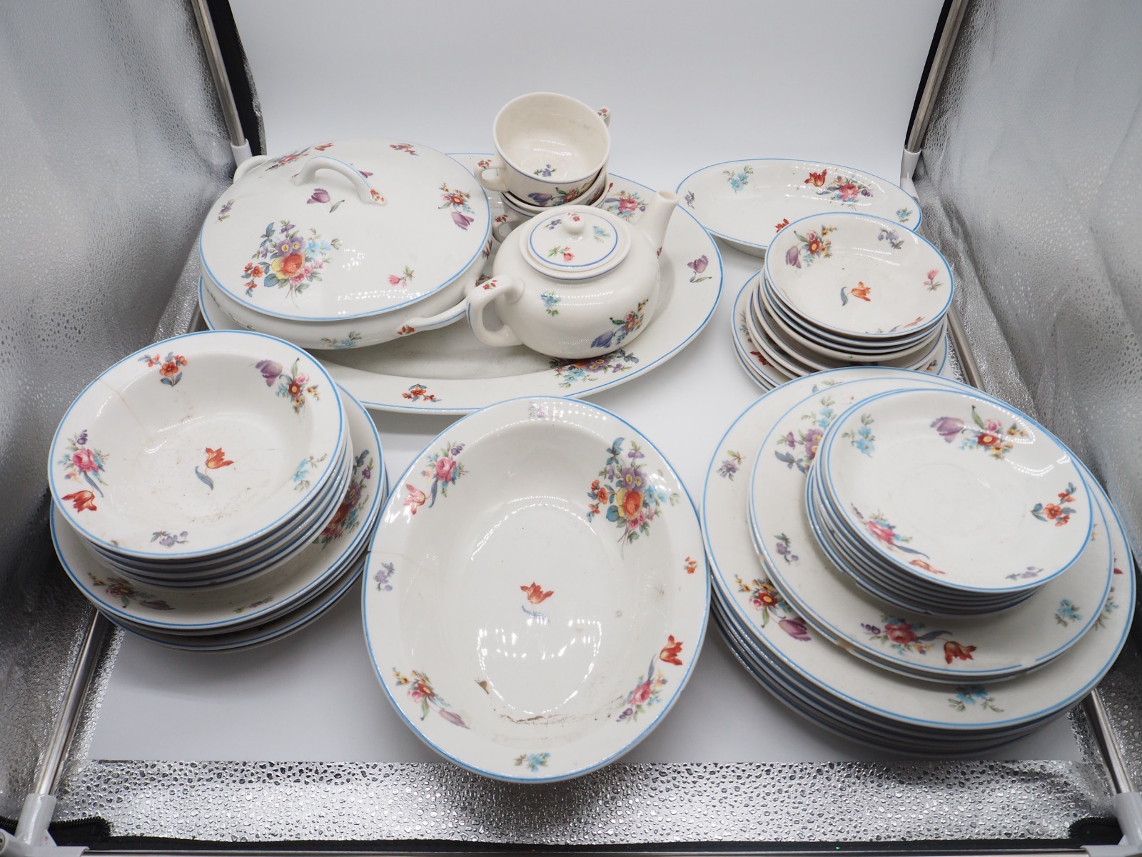 42 Piece Vintage Syracuse China Old Haarlem (Blue Trim) Dinnerware Set