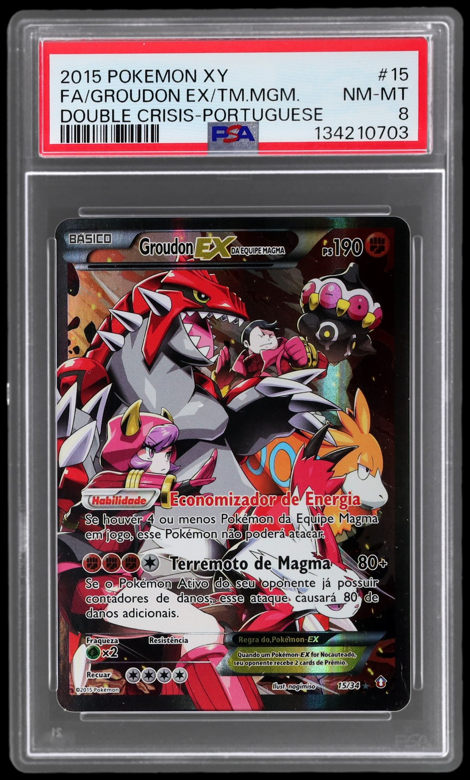 2015 Pokemon XY Double Crisis Portuguese Groudon EX Da Equipe Magma #15 PSA 8