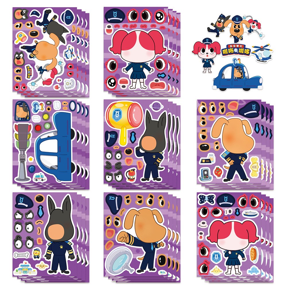 8Sheets Cartoon Dog Sheriff Make A Face Puzzle Stickers Kids Make Your Own DIY G 8Sheets Cartoon Dog Sheriff Make A Face Puzzle Stickers Kids Make Your Own DIY G