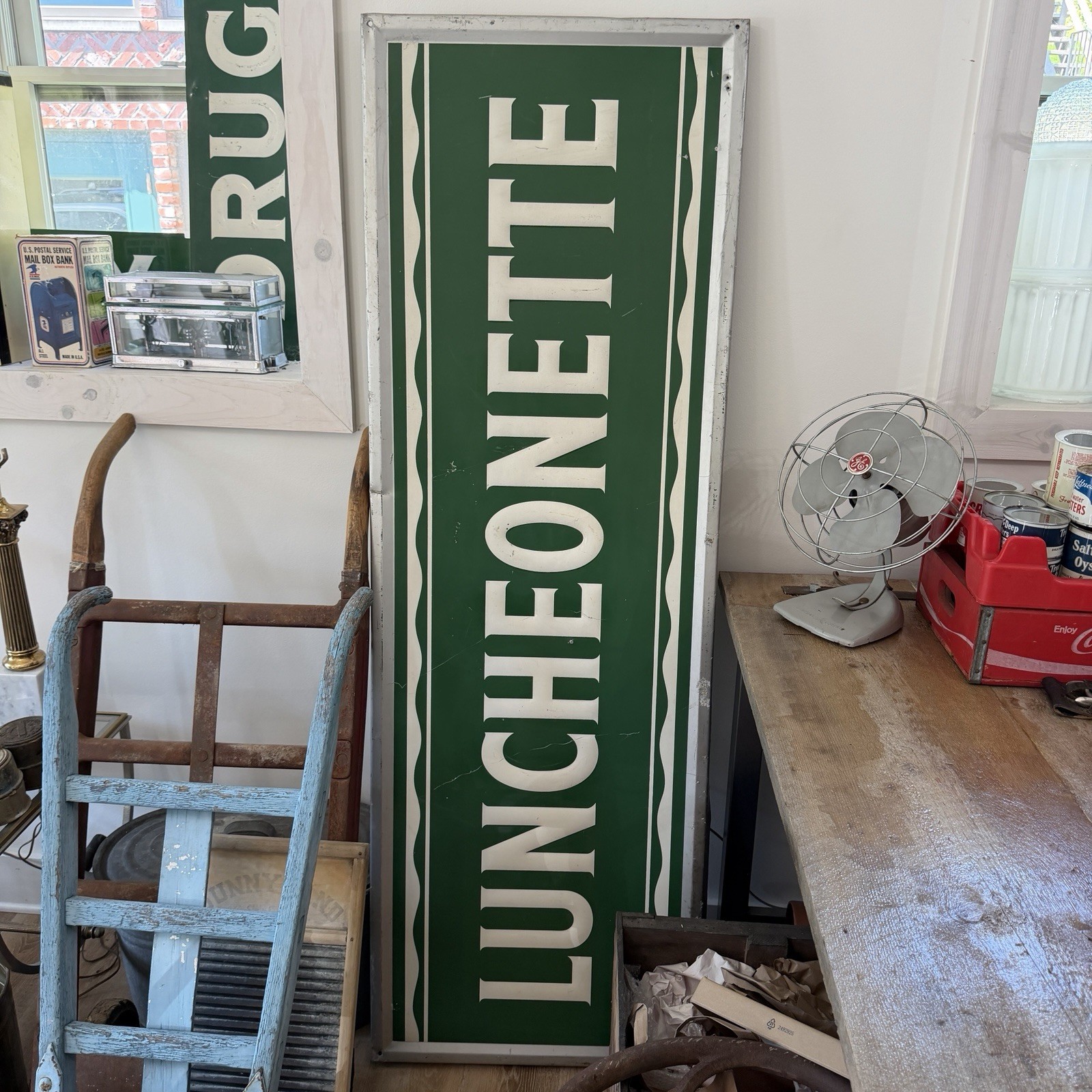 Vintage Aluminum Luncheonette Green And White Diner Sign Circa 1950s Or 60s Vintage Aluminum Luncheonette Green And White Diner Sign Circa 1950s Or 60s