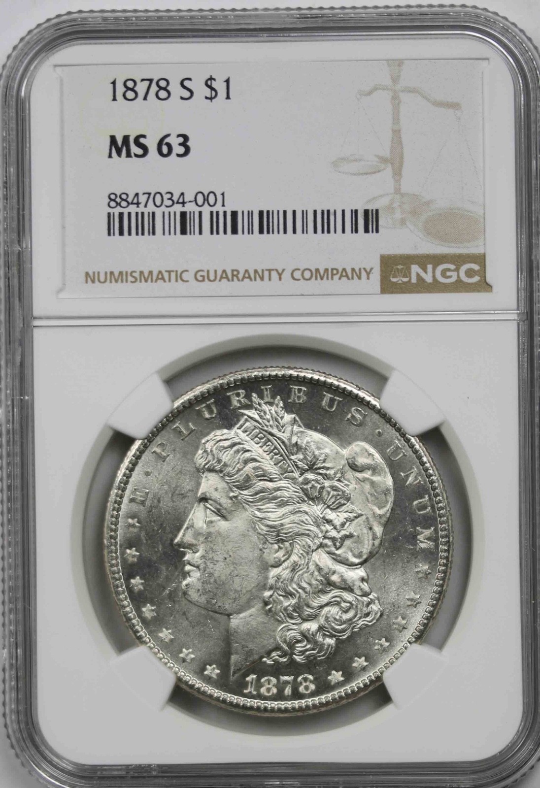 1878-S $1 NGC MS 63 Morgan Silver Dollar 1878-S $1 NGC MS 63 Morgan Silver Dollar